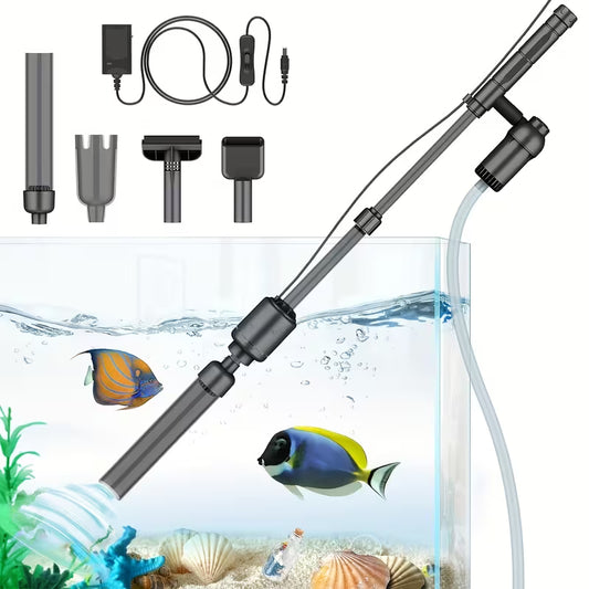 Electric Aquarium Gravel Cleaner, 6-In-1 Multifunctional 18W Fish Tank Gravel Cleaner Vacuum for Water Changer Wash Sand Water Filter Circulation Aquarium Vacuum Cleaner (Black)
