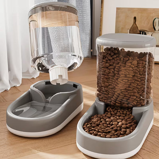 2pcs 8-Pound Large Automatic Dog Food Feeder And Water Dispenser Set, Plastic Gravity Dog Food And Water Dispenser Set for Big/Medium/Small Pet