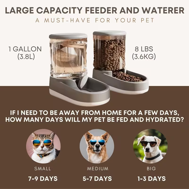 2pcs 8-Pound Large Automatic Dog Food Feeder And Water Dispenser Set, Plastic Gravity Dog Food And Water Dispenser Set for Big/Medium/Small Pet