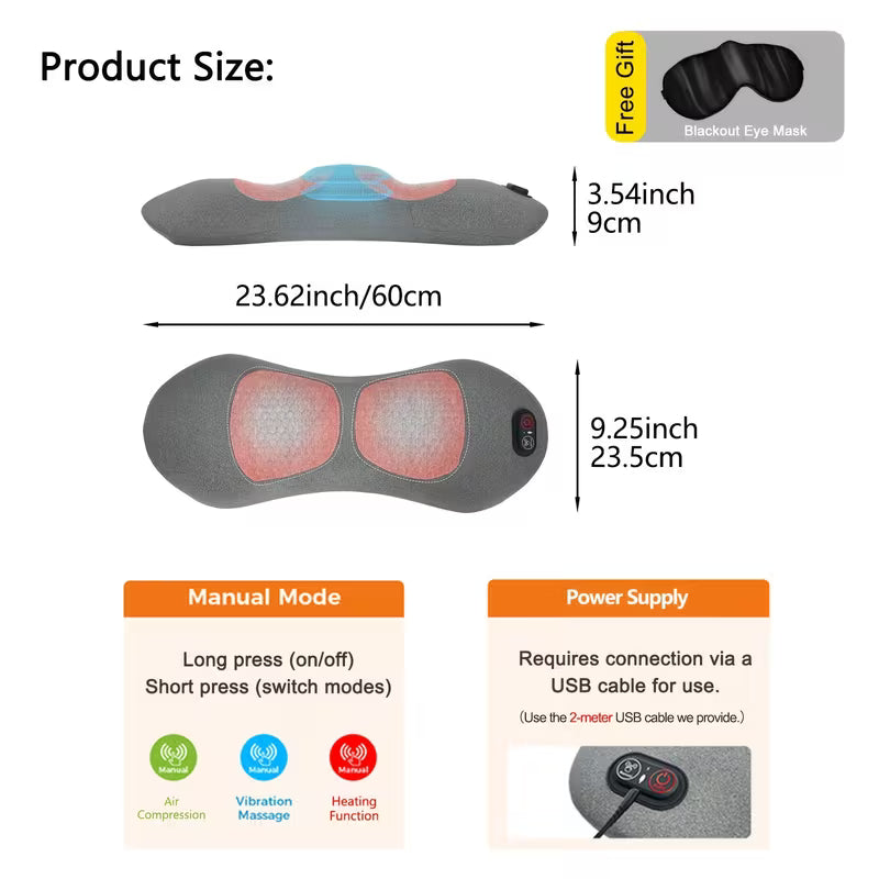 3-in-1 Lower Back Comfort Pillow with Heat, Vibration & Air Support, Ergonomic Design for All-Day Comfort, Ideal for Office Workers And Drivers,, HSA/FSA Eligible