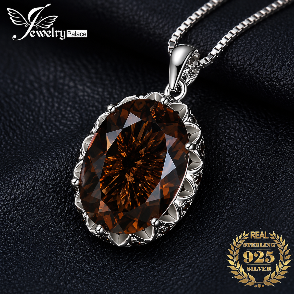 925 silver oval smoky quartz pendant necklace.