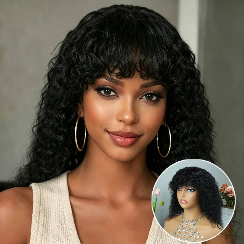 16 Inch Brazilian Curly Bob Wig with Bangs