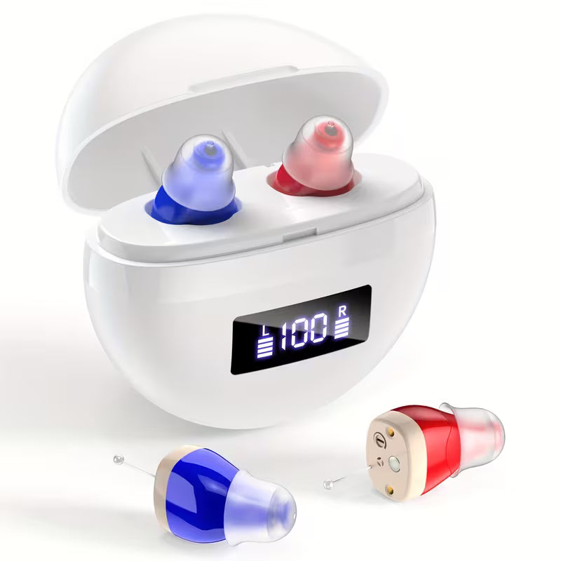 1 Pair Rechargeable Hearing Aids for Seniors, In Ear Hearing Aids for Adults with Noise Cancelling, Digital Hearing Amplifier for Hearing Loss, 25mAh Invisible Hearing Devices Assist with Charging Case
