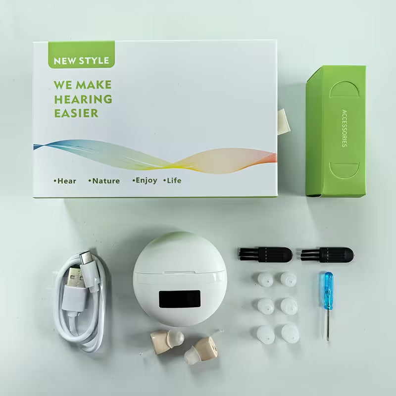 1 Pair Rechargeable Hearing Aids for Seniors, In Ear Hearing Aids for Adults with Noise Cancelling, Digital Hearing Amplifier for Hearing Loss, 25mAh Invisible Hearing Devices Assist with Charging Case