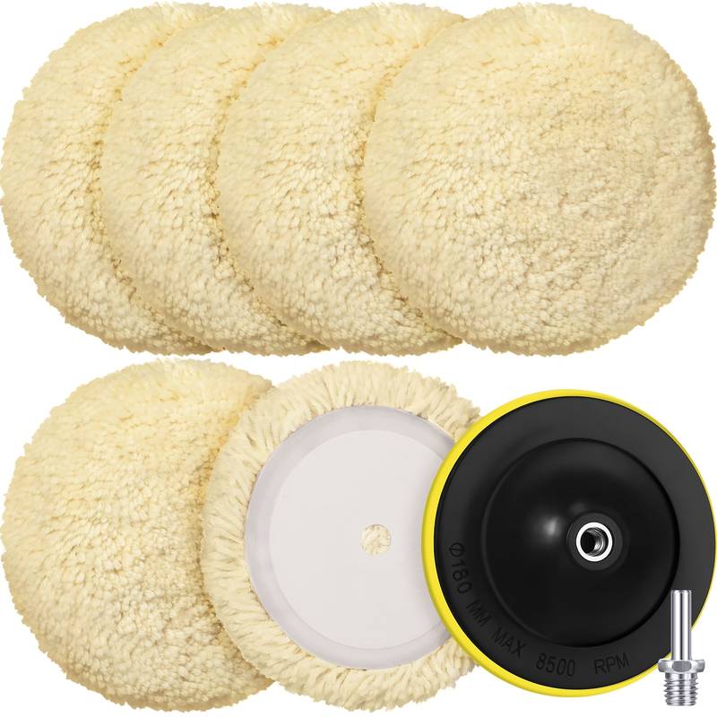 6-piece 8-inch wool buffing and polishing pad set.