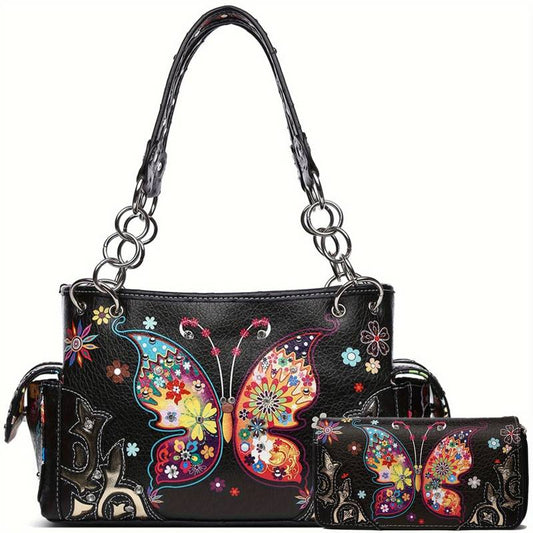 Western butterfly handbag and wallet set.