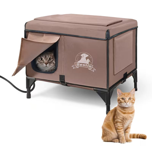 3-in-1 Cat House with Cozy Pad & Elevated Bed, Featuring Sturdy Structure & Chew-Resistant Cord, All-Season Use Cat Cave, Cat Beds For Indoor Cats, Safe Outdoor Cat Shelter, Cat Condo for Outdoor Cats Stuff, Kitten Supplies, Dog House