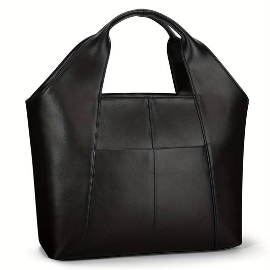 Women’s genuine leather burgundy handbag with pockets.