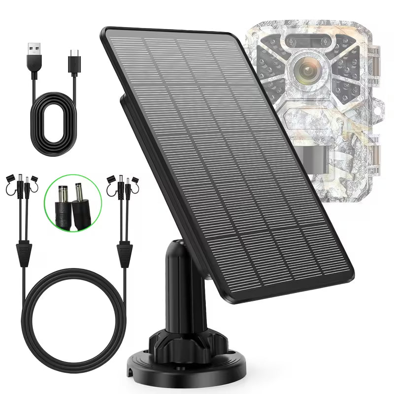 Trail Cameras Solar Panel 12V/1A 6V/2A, with Build-In 5000Mah Rechargeable Lithium Battery, Waterproof Hunting Accessory Compatible with Hunting Game Cameras Or Deer Feeder