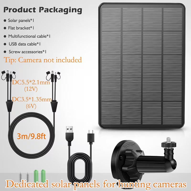 Trail Cameras Solar Panel 12V/1A 6V/2A, with Build-In 5000Mah Rechargeable Lithium Battery, Waterproof Hunting Accessory Compatible with Hunting Game Cameras Or Deer Feeder