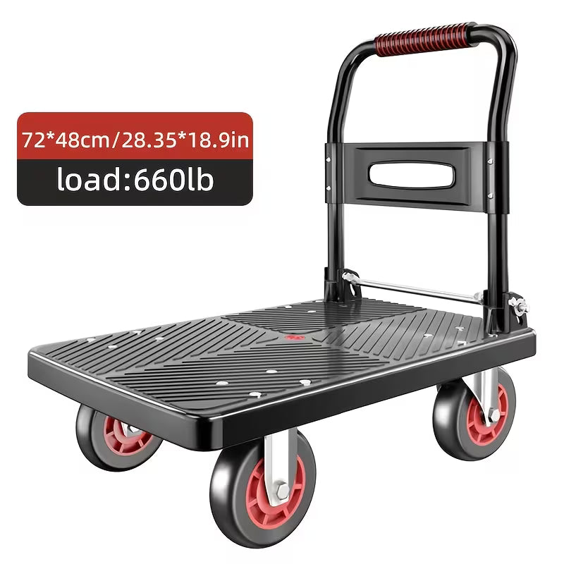 Folding Flat Cart with Silent Wheels And Swivel Wheels for Moving, Carrying Goods, And Home Renovation - Portable Hand Cart with Max Load Capacity Of 660 Lbs