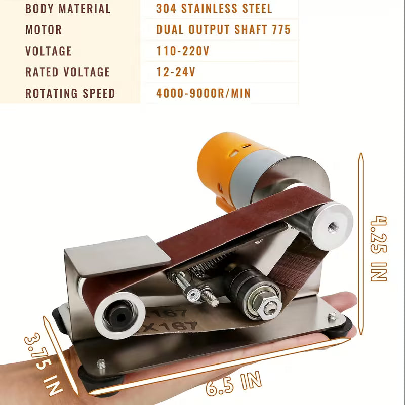 Mini Belt Sander Electric DIY 7 Adjustable Speed Control Small Grinder Sharpener Polisher Machine 110V with 10 Belts for Knife Making, Wood Metal Working, Handcraft