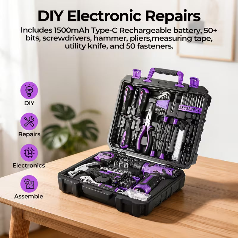 DEKO 128/151pcs Household Power Tool Set With 8V/12V Cordless Drill Driver, 800RPM Rechargeable Electric Tool Kit, Hand Tool Set For, Home Projects, Refurbish, Perfect Father'S Day Gift Deal