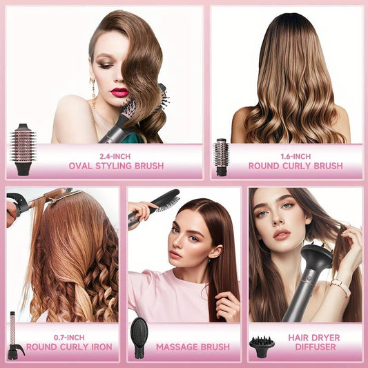 Hot Air Comb For Women, Negative Ion, 5-in-1 Styling Comb Set, Hair Dryer, Massage Straightening Comb, Round Curling Iron And Brush, Oval Styling Comb, Interchangeable Head, Gifts For Mother'S Day, Girl Stuff, Wow Hair Products
