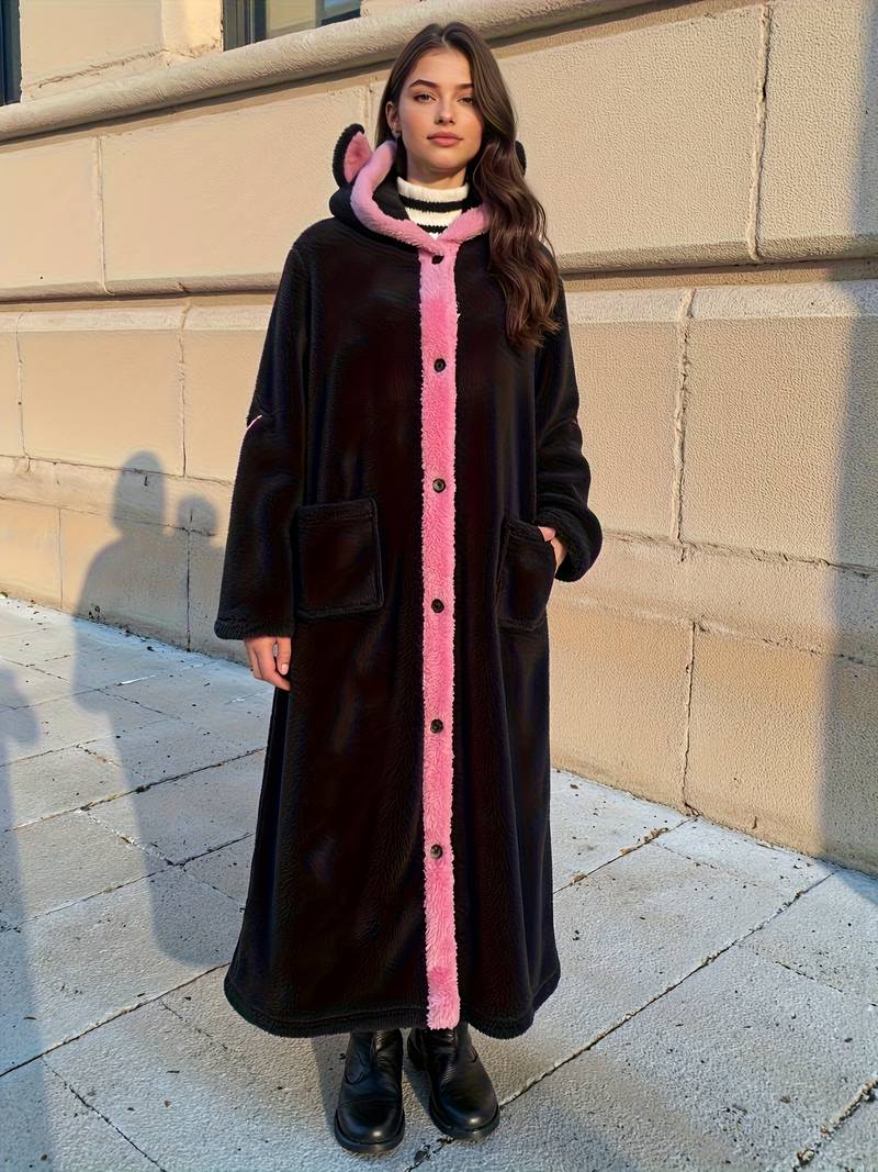 Women's Cat Hooded Coral Fleece Nightgown