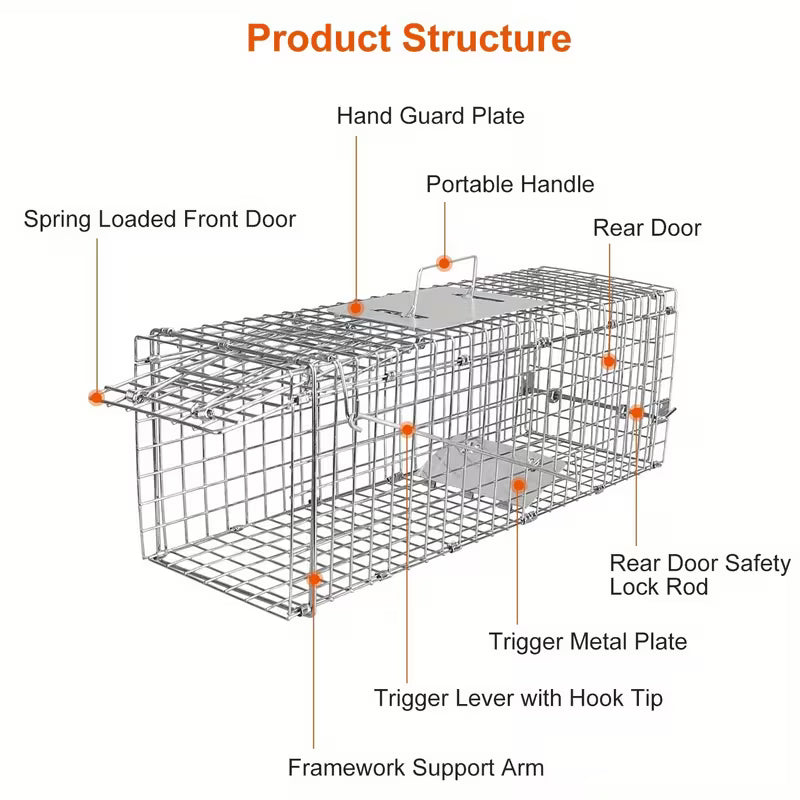 1Pc 23x7x7 Inch Live Humane Animal Trap Cage Heavy Duty Folding Catch And Release Rodent Cage For Rabbit Squirrel Possum Skunk Kitten Raccoon And More