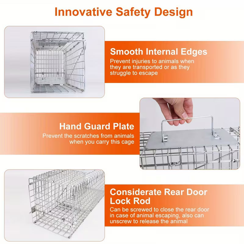 1Pc 23x7x7 Inch Live Humane Animal Trap Cage Heavy Duty Folding Catch And Release Rodent Cage For Rabbit Squirrel Possum Skunk Kitten Raccoon And More