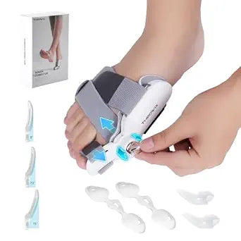Adjustable toe corrector with angle control for both feet.