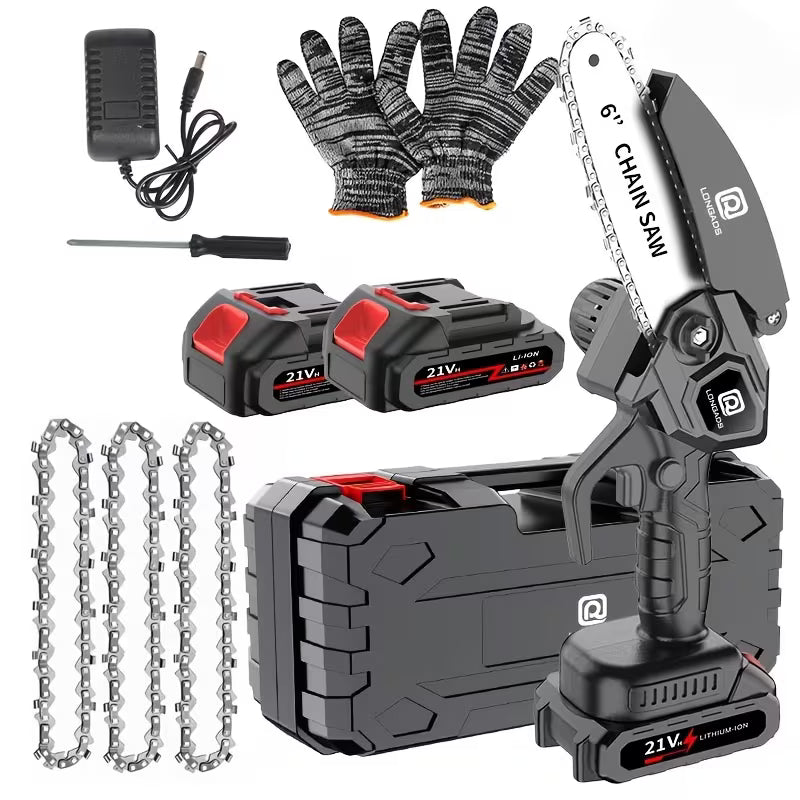 6-Inch Mini Chainsaw, Adjustable Chain, Safety Lock, Equipped with Rechargeable Battery, Chain And Storage Box, Suitable for Quick Pruning of Tree Branches in Homes And Gardens, Men'S Pruning Gift Fallen Tree Removal