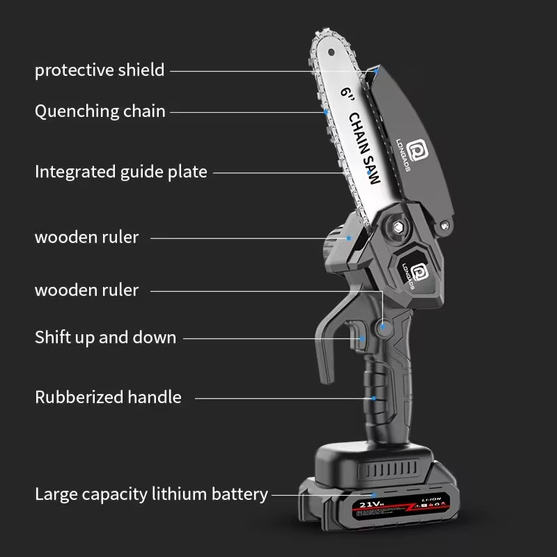 6-Inch Mini Chainsaw, Adjustable Chain, Safety Lock, Equipped with Rechargeable Battery, Chain And Storage Box, Suitable for Quick Pruning of Tree Branches in Homes And Gardens, Men'S Pruning Gift Fallen Tree Removal