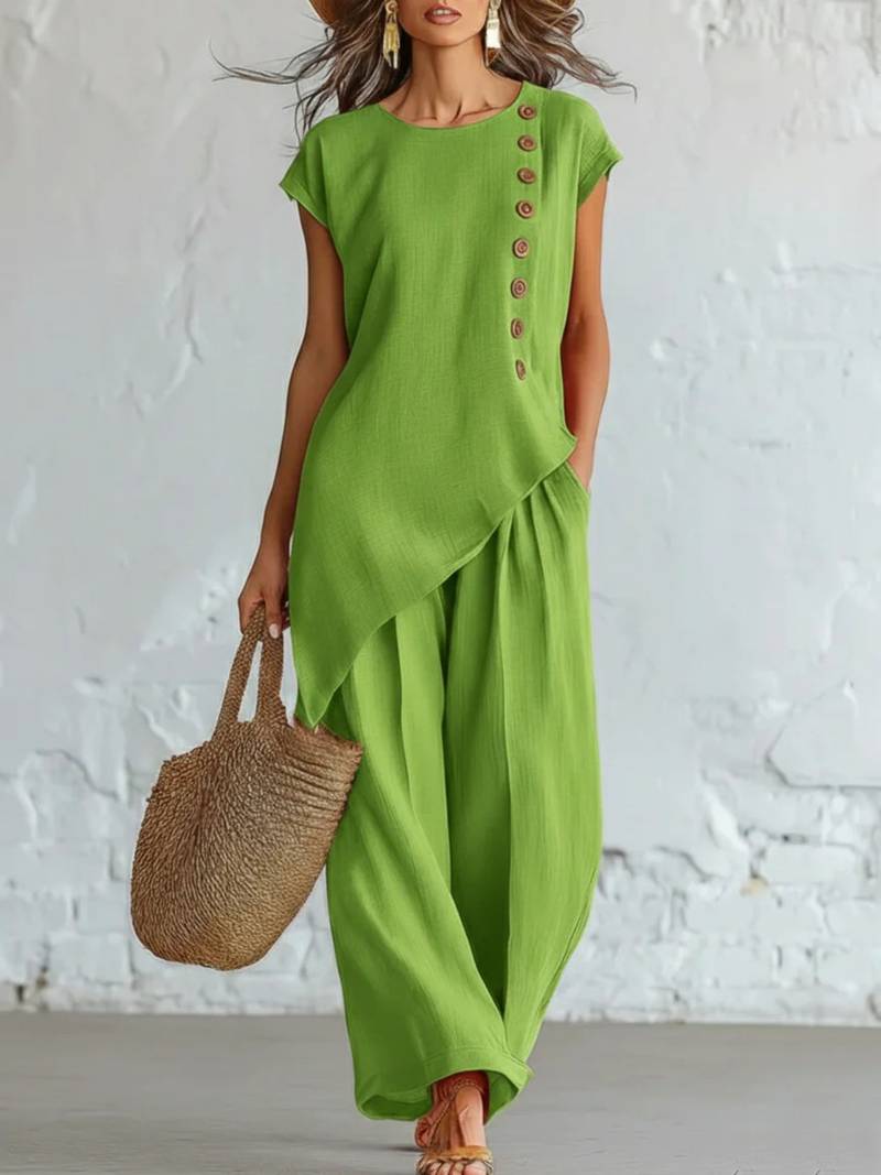 Women's Button Detail 2-Piece Pants Set