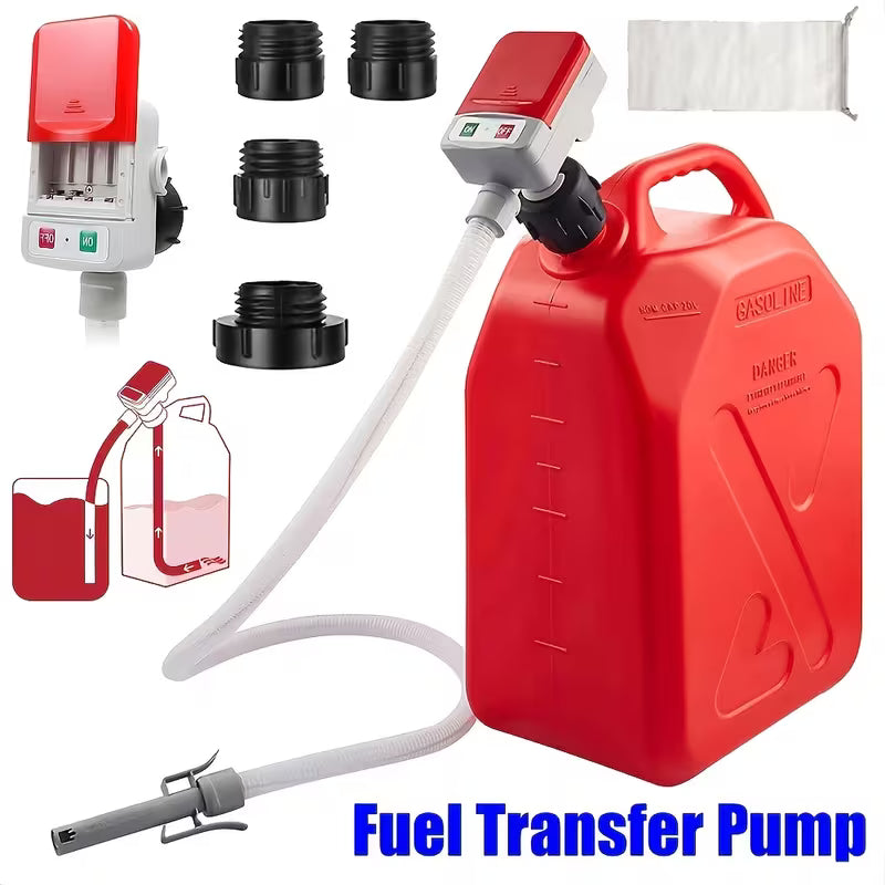 Automatic Fuel Transfer Pump with Auto-Stop, 51'' Extra Long Hose, 3.2 Gallons Per Minute, Battery Or USB Powered, 4 Can Adapters, Fast And Safe Portable Gas Can Pump for Oil, Diesel, Gasoline