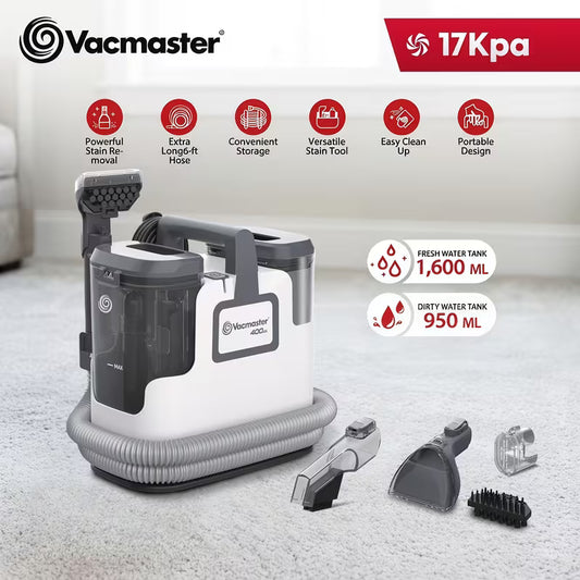 Vacmaster 400 Series Portable Carpet And Upholstery Spot Cleaner Machine, 17Kpa Power Suction with Versatile Tools for Pets, Area Rugs, And Sofas