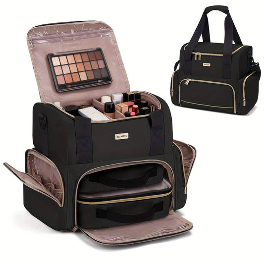Large double-layer travel makeup organizer bag.