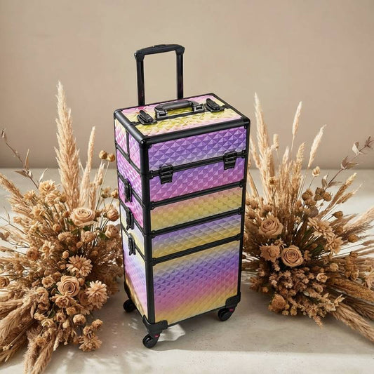 4-in-1 rolling makeup train case with wheels.