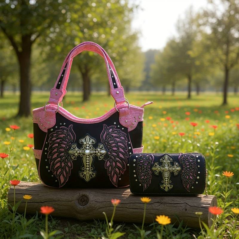 Western-style handbag and matching wallet set.