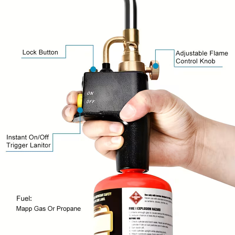 Trigger-Start Head, High Intensity Flame, Mapp/Propane Gas Kit with Instant On/Off Trigger for Light Welding, Soldering, Brazing, Heating, Thawing, And More