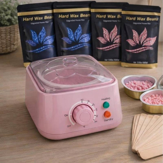 Hard wax warmer kit with wax beans and accessories.
