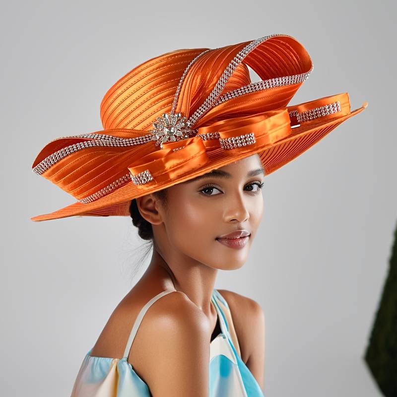 Women's Rhinestone Wide-Brim Church Hat