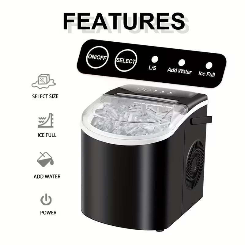 Countertop Ice Maker with Handle, Produces 29 Pounds of Ice in 24 Hours, Makes 9 Ice Cubes in 6 Minutes. Portable Ice Maker Comes with a Basket And Ice Scoop