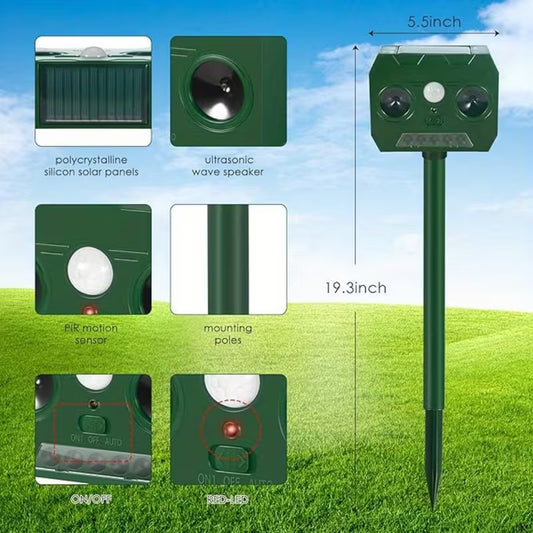 4 Pack Solar Soundwave Technology Animal Repellent Deer Repellent Devices Cat Repellent Outdoor with Strobe Light Motion Sensor Animal Repeller Deterrent, Keep Raccoon Squirrel Skunk Rabbit Out of Yard Garden