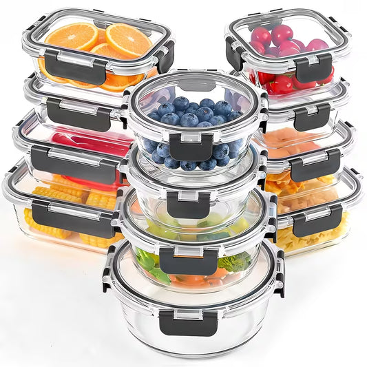 12pcs Thickened Glass Food Storage Containers with Lids Meal Prep Pantry Kitchen Storage Containers for Lunch Leak-Proof Airtight Glass Lunch Bento Boxes for Microwave Oven Freezer And Dishwasher