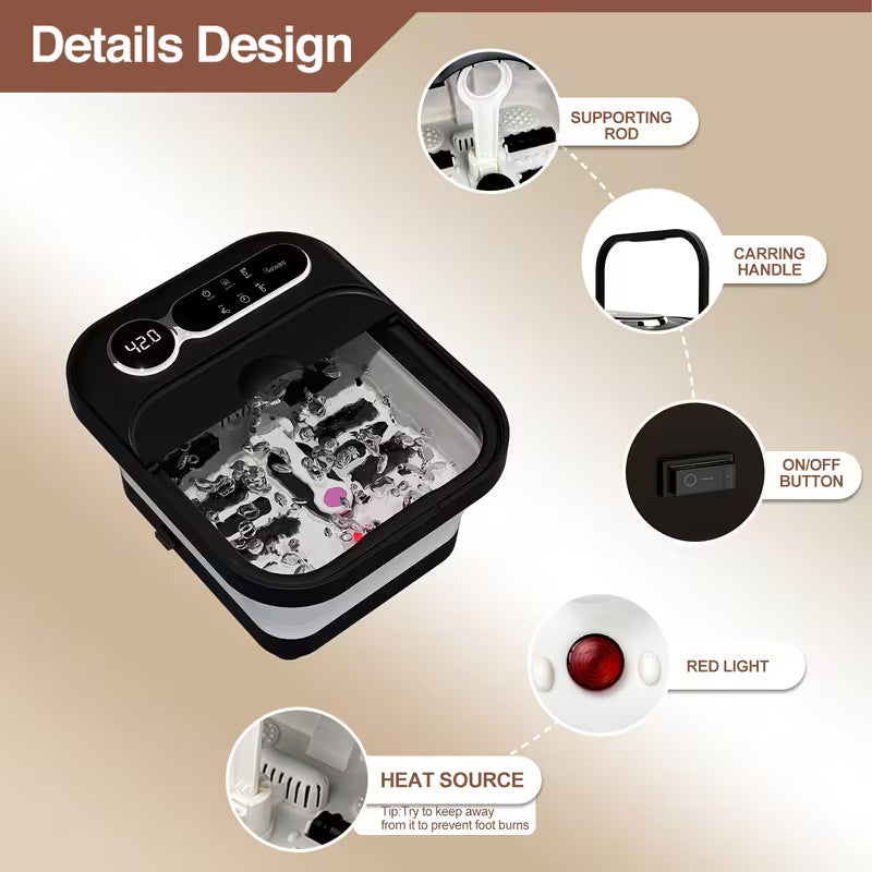 Collapsible Foot Spa And Massager with Heater And Temperature Control, Foot Bath Bowl with Bubbles, Six Massage Rollers, Vibration And Red Light, Foot Soak. Best Mother'S Day Gifts