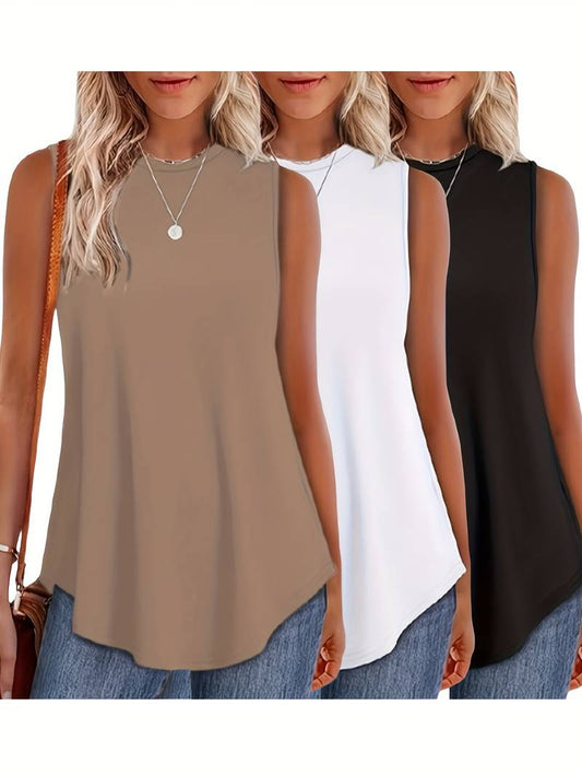 3-Pack Women's Loose Fit Sleeveless Tank Tops