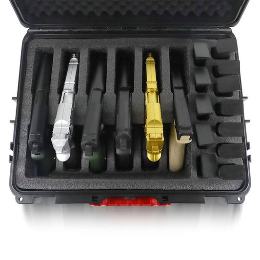 Hard case for 6 handguns & 12 magazines.