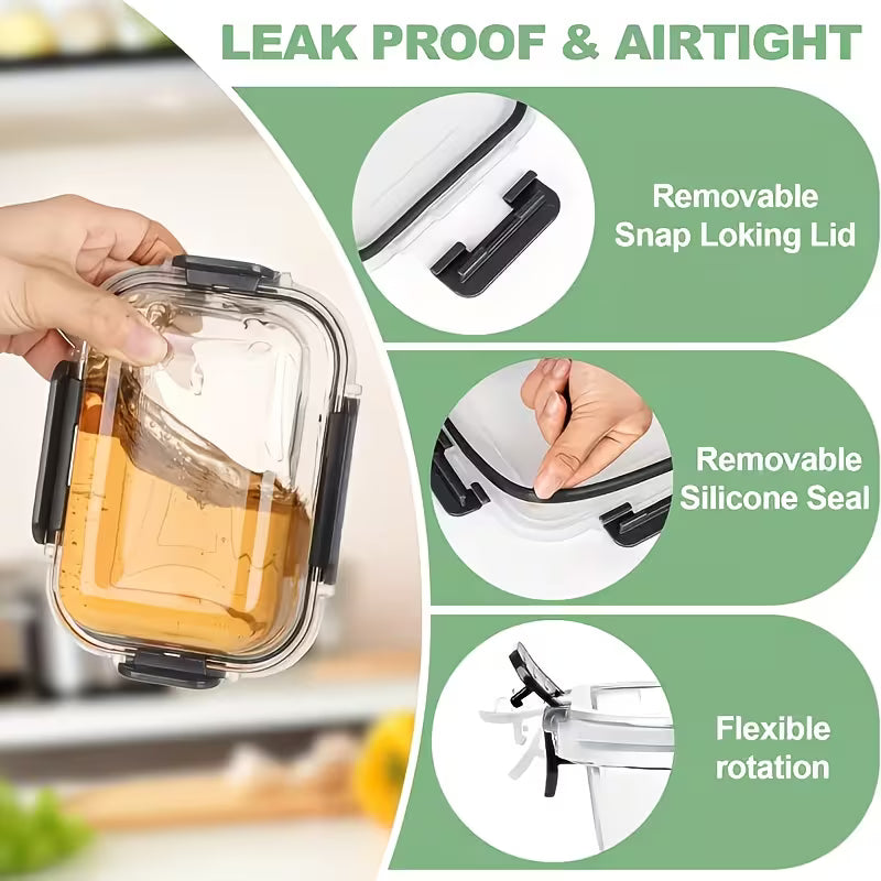 24pcs（12 containers+12 lids）Glass Food Containers with Lids, Meal Prep, Food Storage Kitchen Lunch Containers, Leak-proof, Sealed Glass Lunch Bento Boxes, Suitable for Microwave, Oven, Refrigerator, And Dishwasher, Grey