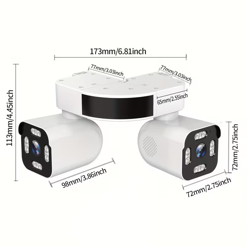 PHANSATIM 8MP Smart Wireless Wifi Security Camera Indoor & Outdoor, Dual Lens PTZ Surveillance Cameras Inside And Outside, Waterproof 360° Panoramic View External Corner Mount With Double Bullet Cam, Full Color Night Vision