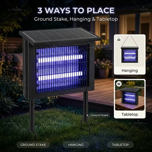 4500V Solar Bug Zapper - 4000mAh High Voltage Mosquito & Fly Trapper with 3 Placement Options, 2 Modes, IP56 Waterproof, Metal Shell for Home, Garden, Patio - Fast & Free Shipping, Mosquito Zapper, Outdoor Pest Control, Modern Outdoor Design