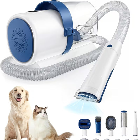 Pet Grooming Vacuum Kit 5 in 1, Vacuum Suction Strong Power 99% Pet Hair, Professional Clippers with 6 Guide Combs, Mulifunctional Grooming Tools for Dogs Cats and Other Animals