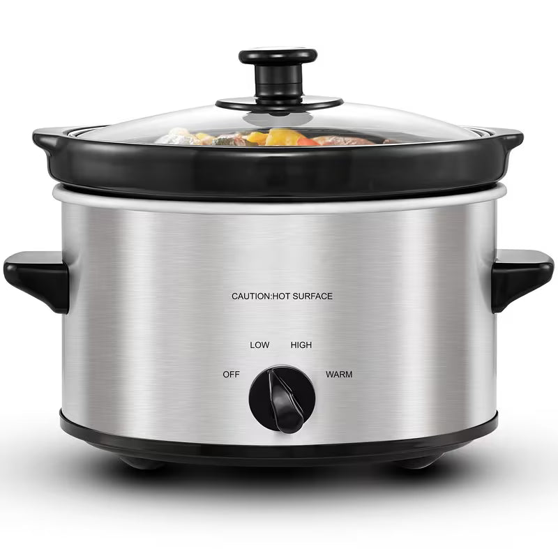 2.0Qt Slow Cooker, Adjustable Temp, Entrees, Sauces, Stews & Dips, Dishwasher Safe Glass Lid & Crock, Stainless Steel, Kitchen Appliances, Cookware, Cooking Pot, Kitchen Items, Slow Cooker, Slow Cooker, 1.5QT Slow Cooker