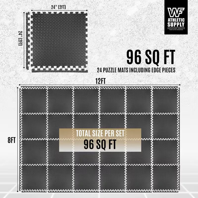 CAPHAUS 1/2 Inch Thickness Multipurpose EVA Foam Floor Tiles, 24-Inch x 24-Inch Interlocking Floor Mat for Indoor Gym and Home Use, Includes 4 Sets of 6 Tiles (24 Tiles Total, Covers 96 Sq. Ft.)