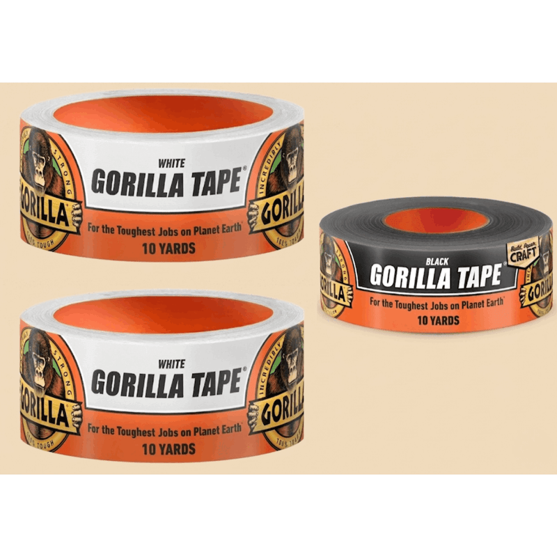 Tape Variety Pack (3 Rolls) - 2x White Gorilla Tape & 1x Black Craft Gorilla Tape Heavy Duty Duct Tape Combo