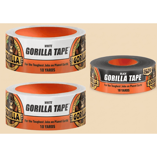 Tape Variety Pack (3 Rolls) - 2x White Gorilla Tape & 1x Black Craft Gorilla Tape Heavy Duty Duct Tape Combo