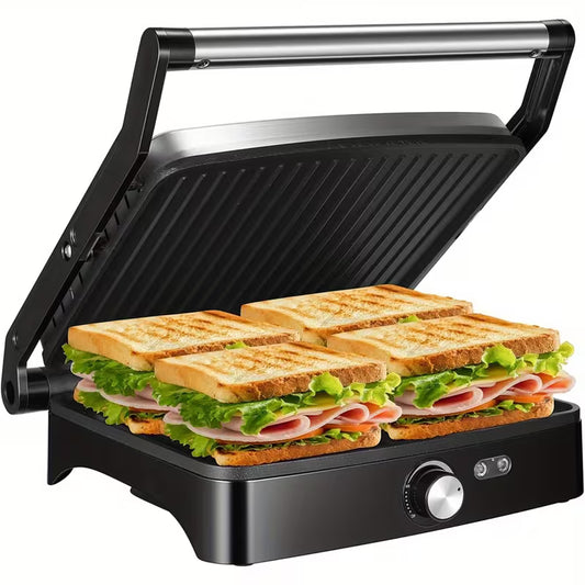 OSTBA Panini Press Grill Indoor Sandwich Maker with Temperature Setting, 4 Slice Large Non-Stick Versatile Grill, Opens 180 Degrees to Fit Any Type Or Size of Food, Removable Drip Tray, 1200 W