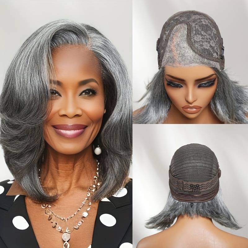 Klaiyi Grey Short Bob Lace Front Wig