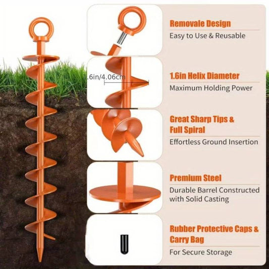 4-pack 15-inch heavy-duty spiral ground anchors for secure outdoor use.